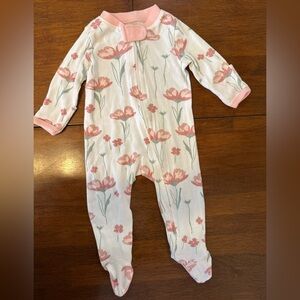 Honest Baby Clothing Organic Cotton Sleep & Play White with PinK floral footie